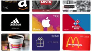 You can choose many gift cards. You can exchange the reward you've earned for;